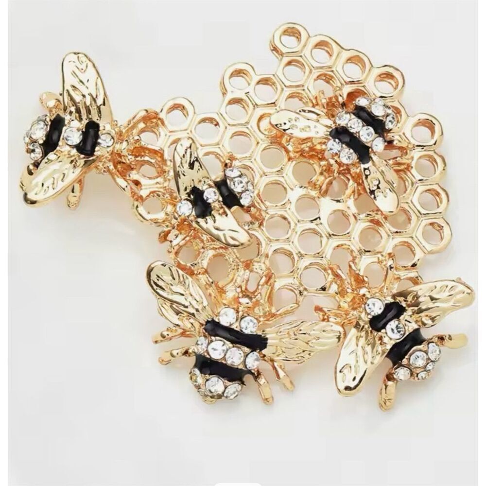 Luxury Gold Bee Hive Brooch Pin Rhinestone Enamel Insect Fashion Accessory‎